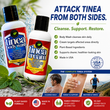 Tamed Organics Complete Tinea System with Tinea Body Wash and Tinea Cream for daily cleansing and targeted support of ringworm, athlete's foot, jock itch, and tinea versicolor.