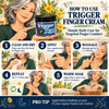 Anime-style five-step guide for using Tamed Organics Trigger Finger Relief Cream