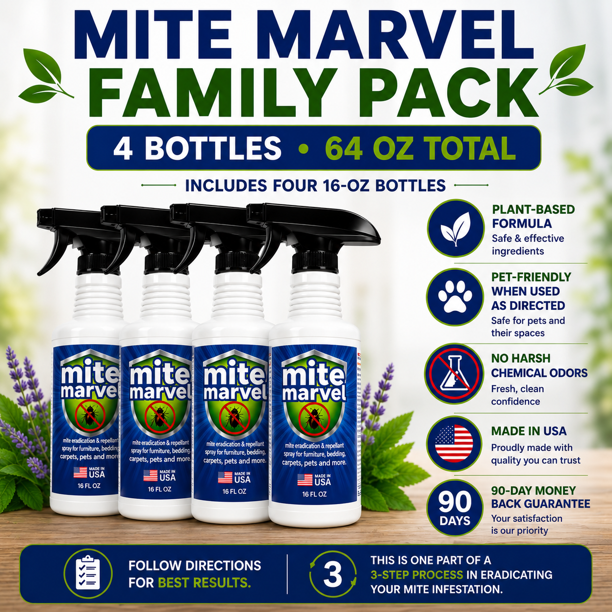 Mite Marvel Mite Killer Spray | Pack of 4 -16 oz Bottles