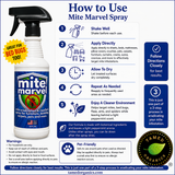 Mite Marvel spray bottle with usage instructions on a white background