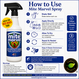 Mite Marvel spray bottle with usage instructions on a white background