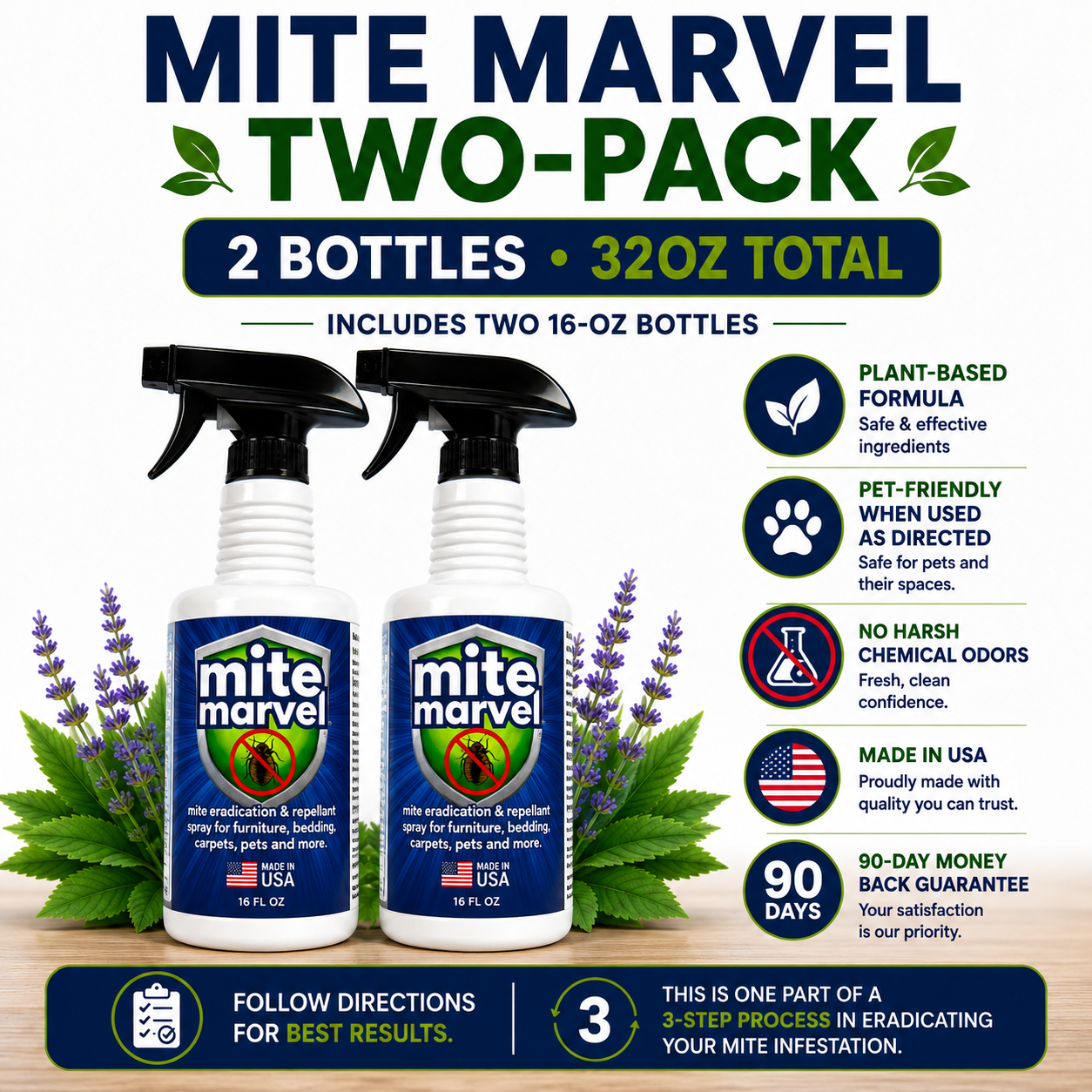 Mite Marvel Mite Killer Spray | 2 Pack of 16 oz Bottles