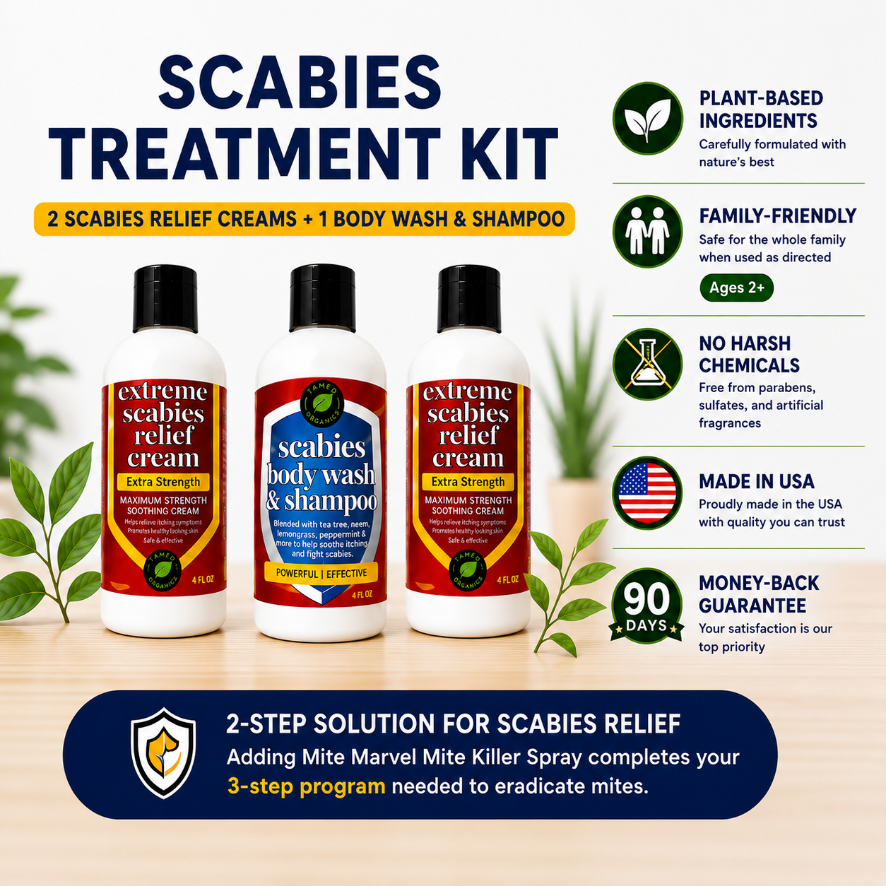 Scabies Treatment Kit with 2 Scabies Relief Creams & 1 Scabies Body Wash & Shampoo