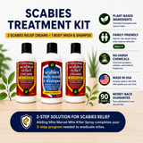 Scabies Treatment Kit with 2 Scabies Relief Creams and 1 Scabies Body Wash & Shampoo. Plant-based scabies treatment made in the USA to help soothe itching, irritation, and discomfort from scabies mites.