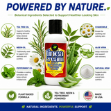 Tinea Cream ingredients image featuring tea tree oil, neem oil, peppermint oil, chamomile, aloe vera, and natural MSM used to support healthier-looking skin affected by ringworm, athlete's foot, jock itch, and tinea versicolor.
