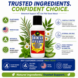 Tinea Cream trust and safety image featuring plant-based ingredients, tea tree, neem, peppermint, made in USA quality, and a 90-day money-back guarantee.