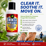 Tinea Cream by Tamed Organics featuring tea tree, neem, and peppermint oils to help support clearer skin affected by ringworm, athlete's foot, jock itch, and tinea versicolor.