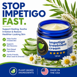 Impetigo Treatment Cream with tea tree oil, aloe vera, and chamomile to help soothe irritated skin and support healthier-looking skin.