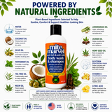 Mite Marvel Body Wash & Shampoo natural ingredients including tea tree, neem, peppermint, coconut, jojoba and hemp seed oils.