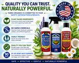 Made in USA scabies treatment products with plant-based ingredients, family-friendly formulas, no harsh chemicals, pet-friendly Mite Marvel Spray, and a 90-day money-back guarantee.
