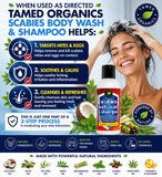 Natural Scabies Body Wash & Shampoo helps target scabies mites and eggs, soothe itching and irritation, and cleanse skin and hair with tea tree, neem, peppermint, and lemongrass oils.