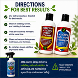 Scabies treatment directions with Scabies Body Wash & Shampoo, Extreme Scabies Relief Cream, and Mite Marvel Spray. Learn how to eliminate scabies mites by treating all household members, washing bedding in hot water, cleaning furniture and mattresses, and following a complete 3-step scabies treatment program.