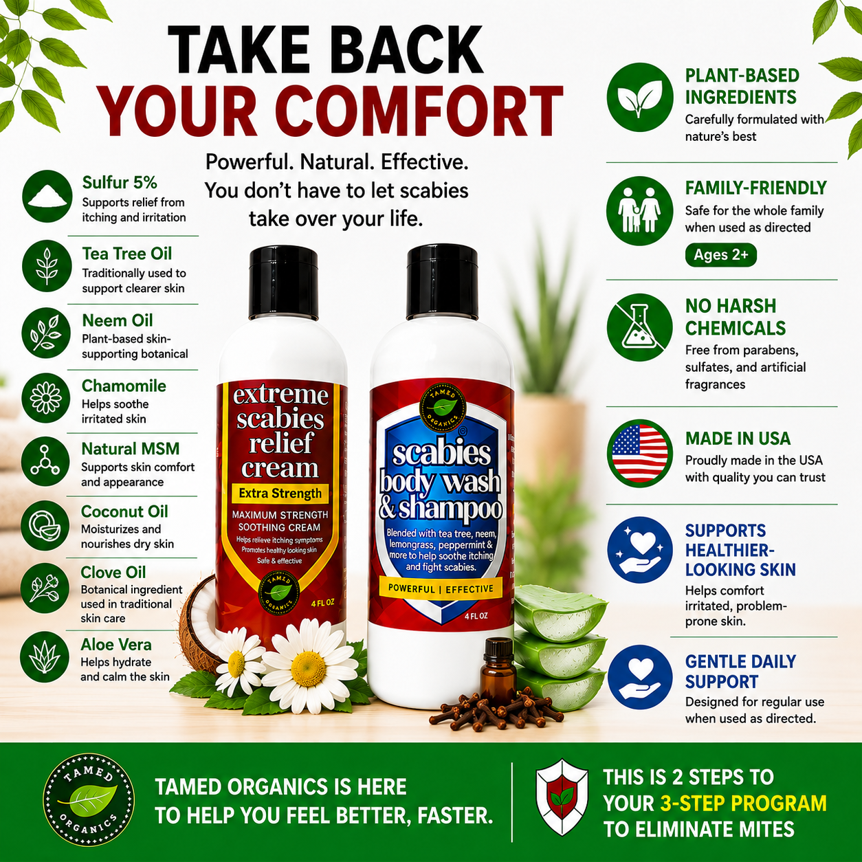 Scabies Treatment Kit with Scabies Relief Cream and Body Wash Shampoo for itching relief and mite support.