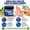 Trigger Finger Relief Cream jar with four daily application steps for targeted finger comfort.