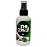 A bottle of One Natural Therapeutic Healthy Skin Cream with a spray dispenser, predominantly white with green and black label, and text stating '4 oz' and containing '5% tea tree'.
