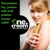 Tamed Organics One Cream graphic featuring skin-care support for poison ivy, poison oak, and poison sumac exposure.